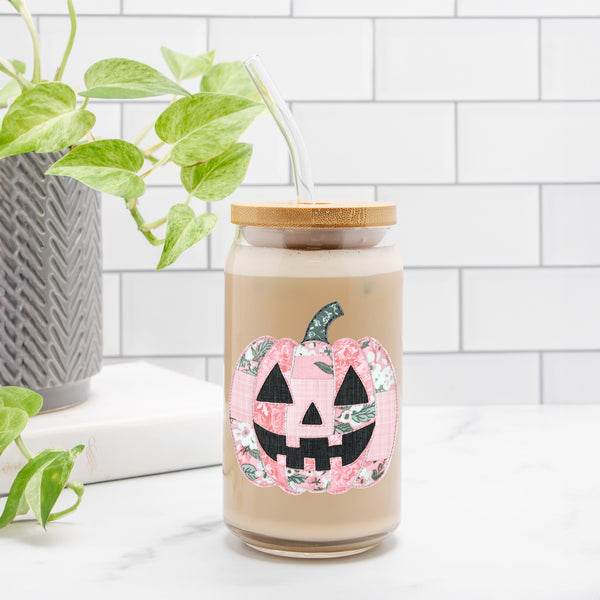 Quilted Pumpkin | Clear Can Glass