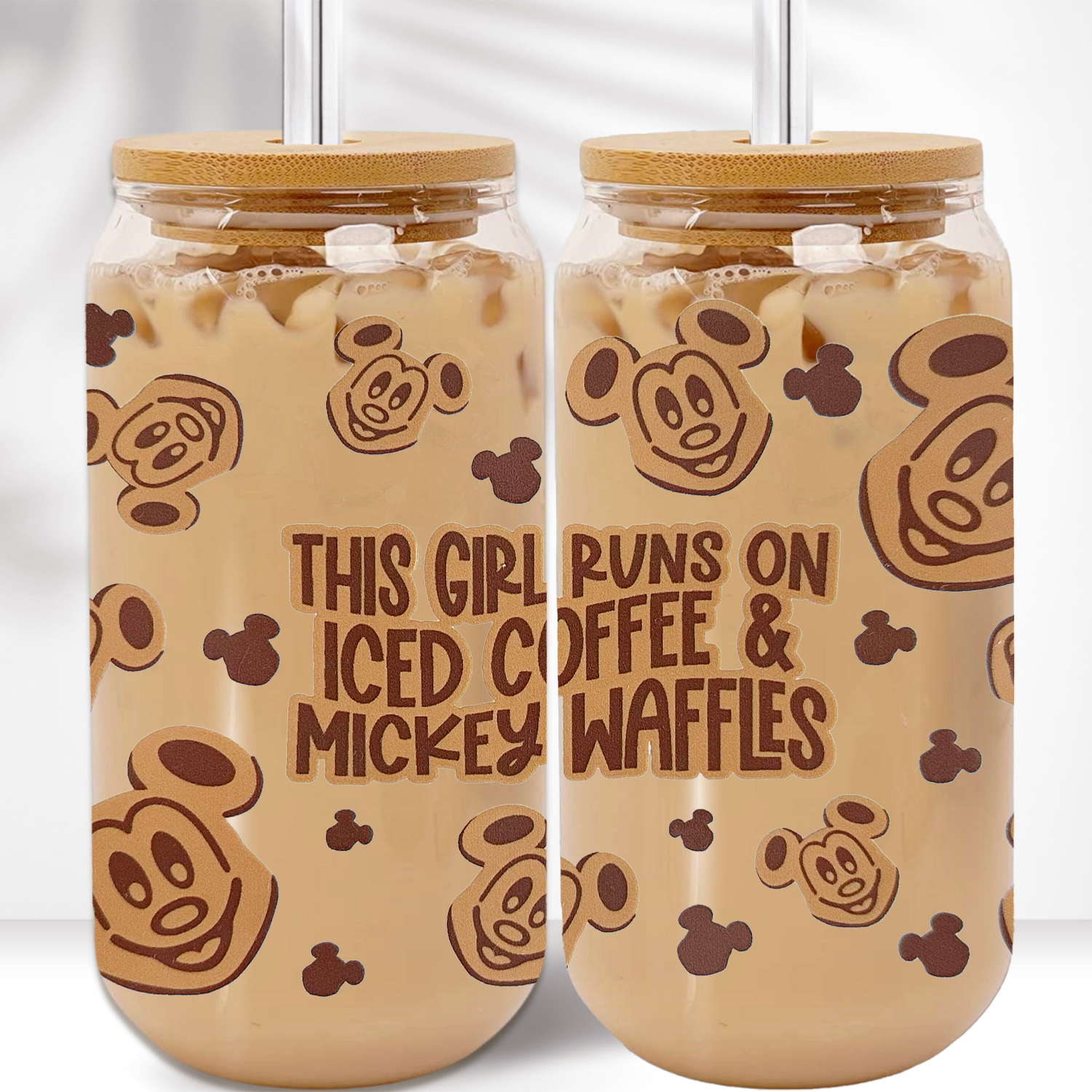 This Girl Runs On Iced Coffee & Mickey Waffles | Can Glass