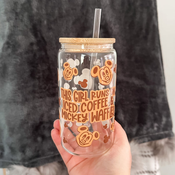This Girl Runs On Iced Coffee & Mickey Waffles | Clear Can Glass