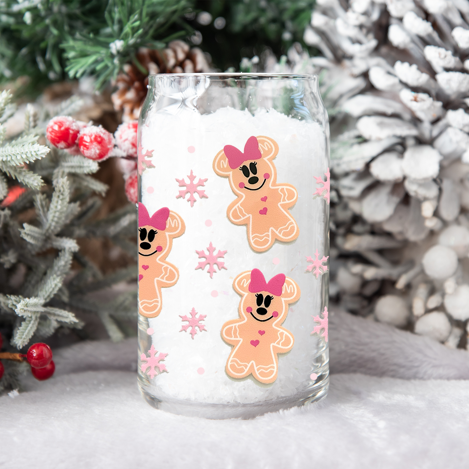 Minnie Gingerbread Wrap | Clear Can Glass