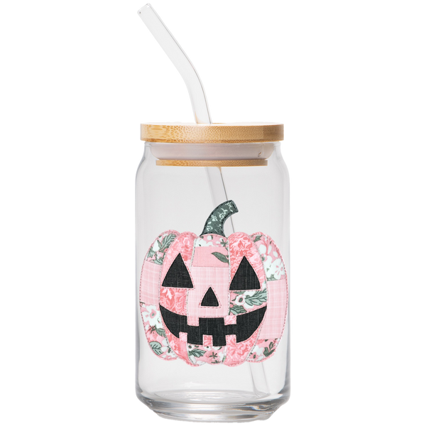 Quilted Pumpkin | Clear Can Glass