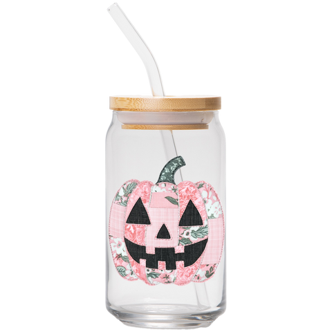 Quilted Pumpkin | Clear Can Glass