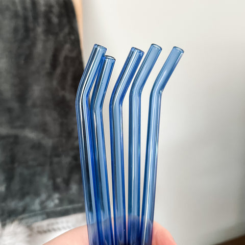Blue Bent Glass Straw